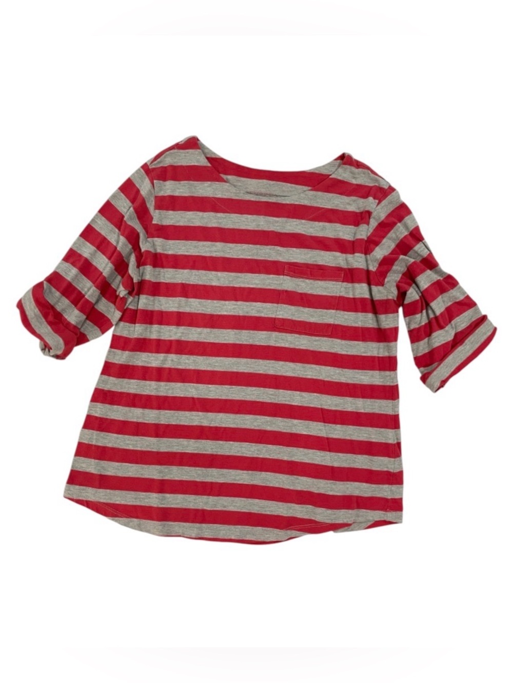 Women’s Red & Gray Striped Cotton Tee